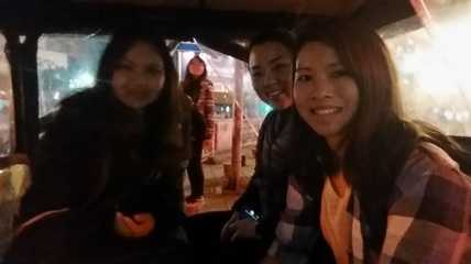 Cycle rickshaw ride back home for 15 RMB Maddie, Kritika, and I rode a cycle rickshaw home