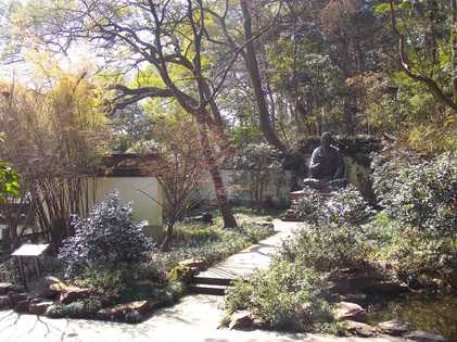 Buddhist statue among the sparkling forest buddhist statue