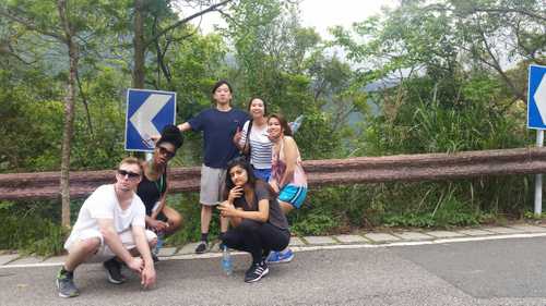 Stopped for a photo after 1 hour hike up? group photo